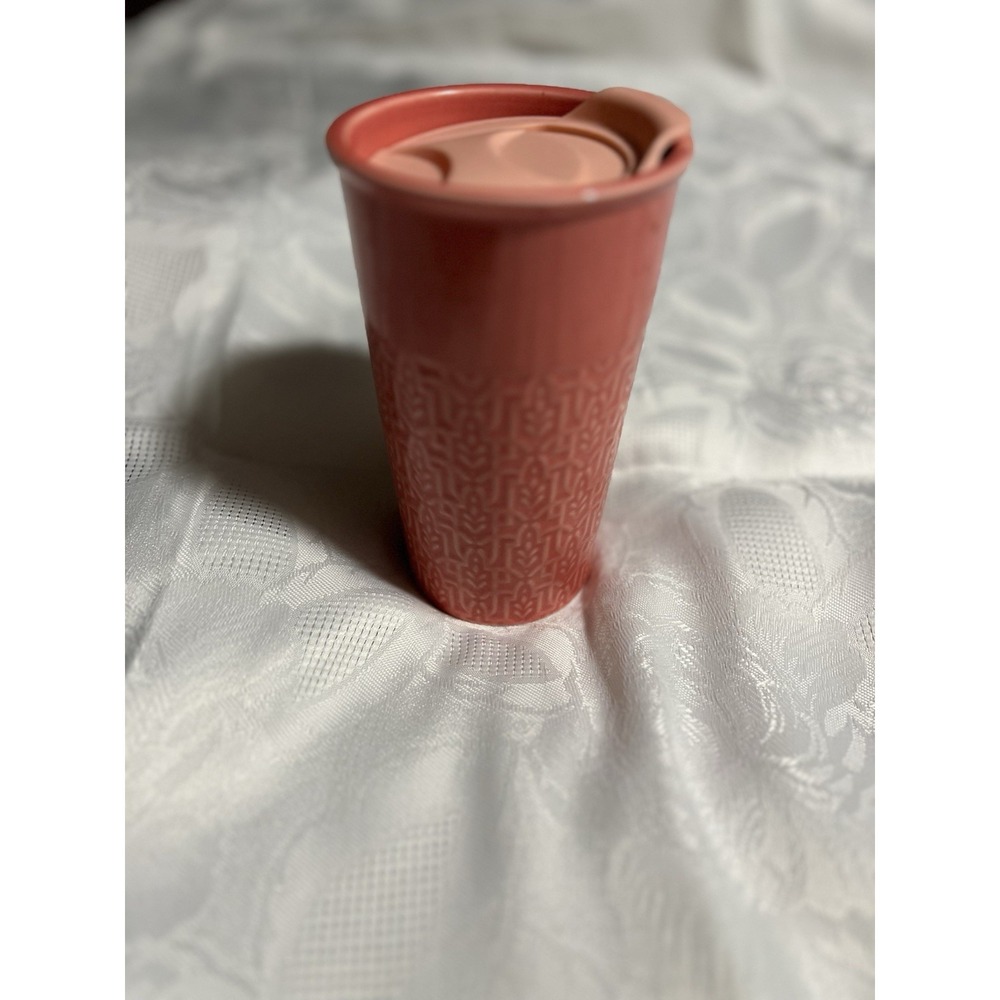 Embossed Pattern 10 oz. Travel Mug Cup Peach Derelict With Lid-Cozy UpThisSeason